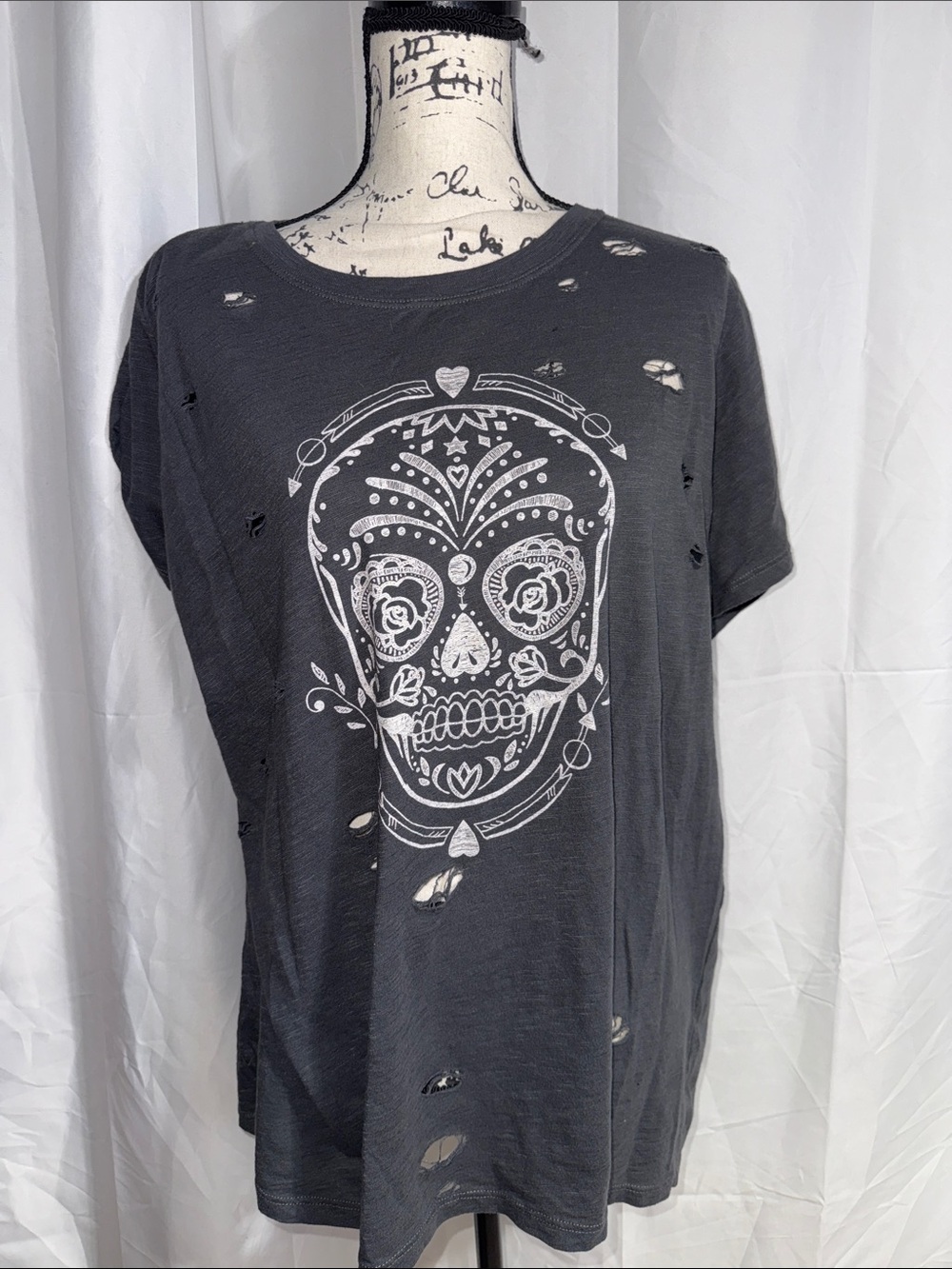 torrid Black Distressed Sugar Skull Graphic Tee